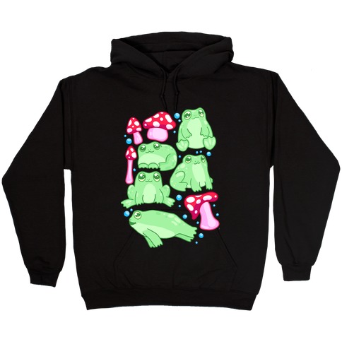 Frogs and Fungus Pattern Hooded Sweatshirt