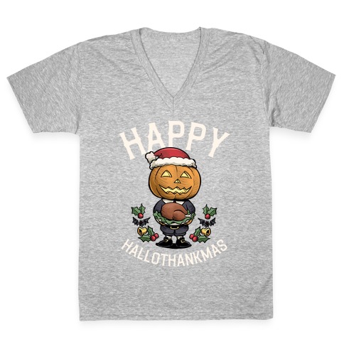 Happy Hallothankmas  V-Neck Tee Shirt