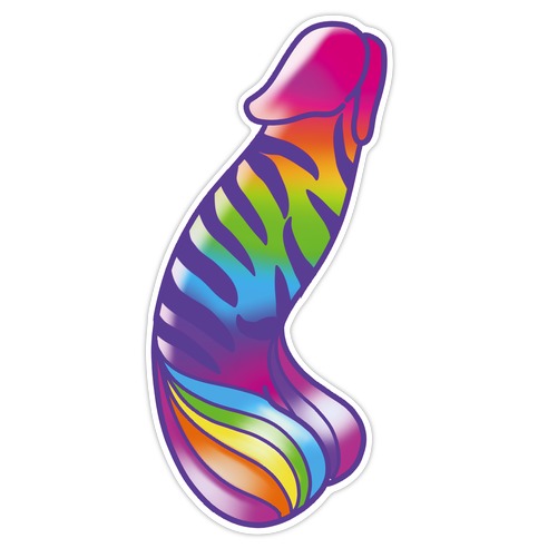90s Neon Rainbow Penis Zebra Die Cut Sticker