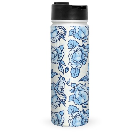 Floral Penis Pattern Blue Travel Mug