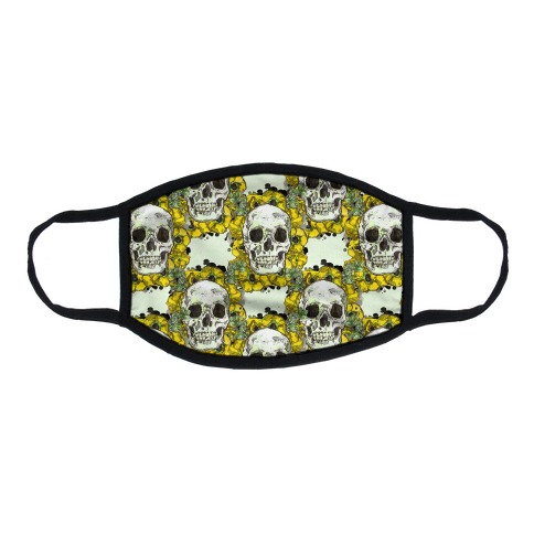 Skull on a Bed of Poppies Pattern Yellow Flat Face Mask