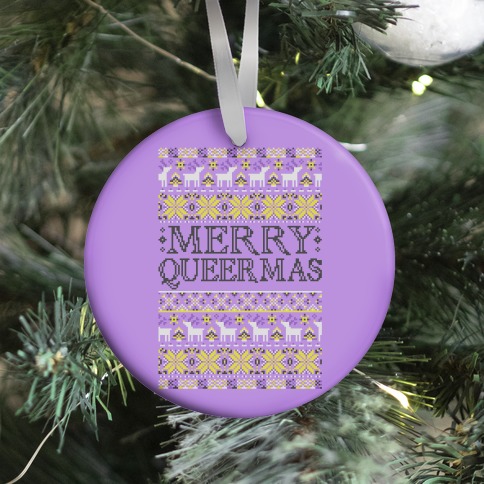 Merry Queermas Nonbinary Pride Christmas Sweater Ornament
