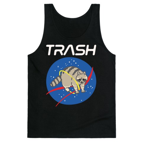 Trash Raccoon Nasa Logo Parody White Print Tank Top