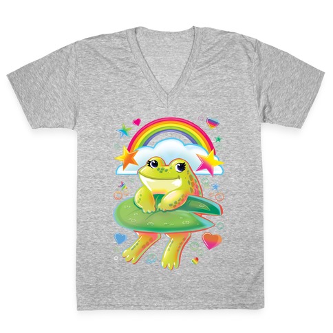 90's Rainbow Frog V-Neck Tee Shirt