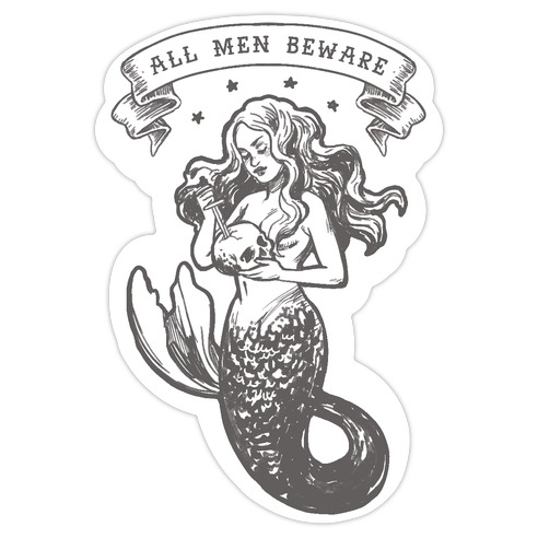 All Men Beware Vintage Mermaid Die Cut Sticker