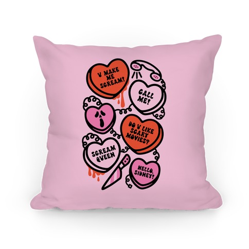 Scream Queen Candy Hearts Parody Pillow