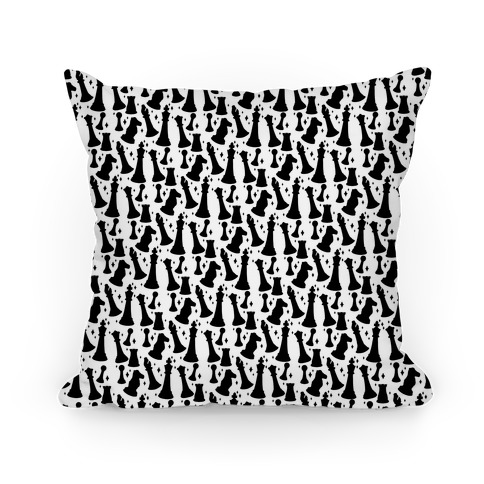 Black and White Chess Pieces Pattern Pillow