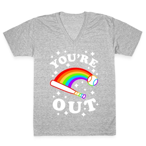 You're Out (Gay Baseball Pride) V-Neck Tee Shirt