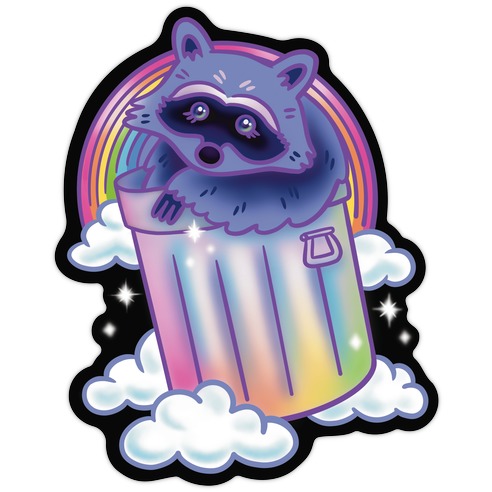 90s Rainbow Raccoon Die Cut Sticker