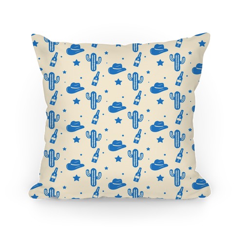 Cowboy Hats & Cacti Pattern (Blue) Pillow