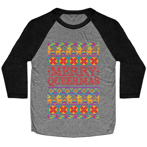 Merry Queermas Gay Pride Christmas Sweater Baseball Tee