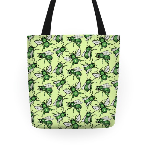 Green Orchid Bee Pattern Tote