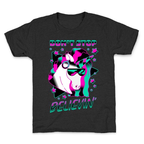 Don't Stop Believin' 80s Synthwave Unicorn Kids T-Shirt