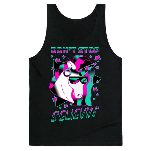 Don't Stop Believin' 80s Synthwave Unicorn Tank Top