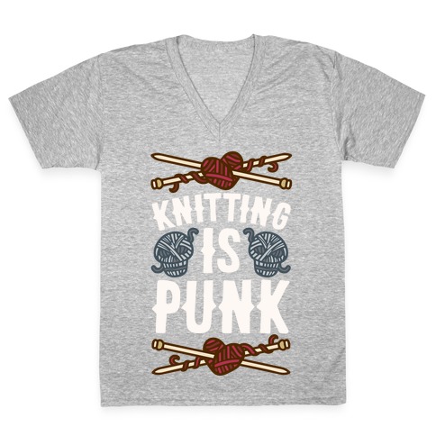 Knitting Is Punk V-Neck Tee Shirt