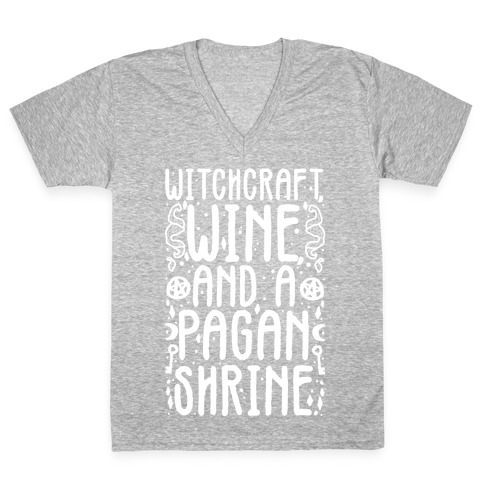 Witchcraft, Wine, and a Pagan Shrine V-Neck Tee Shirt