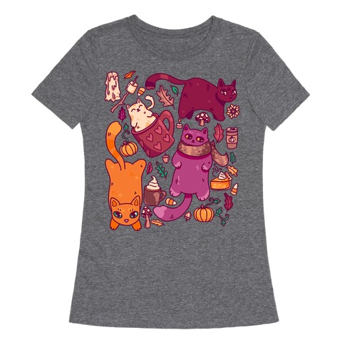 Fall Cats Pattern Womens T-Shirt