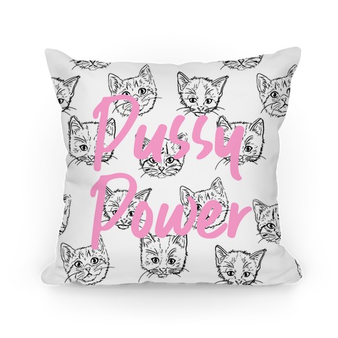 Pink "Pussy Power" Black and White Feminist Kitten Pillow
