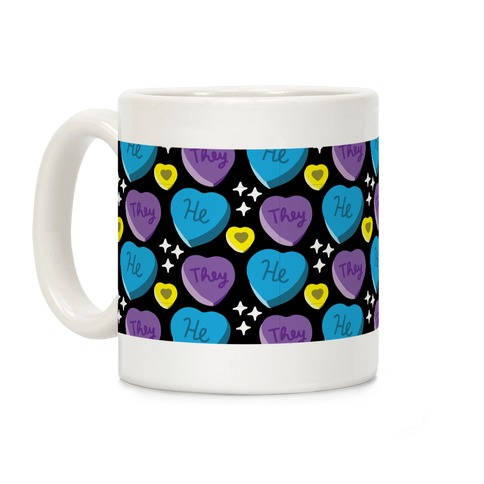 He/They Candy Hearts Pattern Coffee Mug