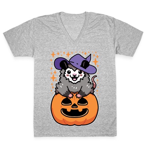 Cute Halloween Possum V-Neck Tee Shirt