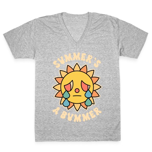 Summer's A Bummer (Retro Sad Sun) V-Neck Tee Shirt