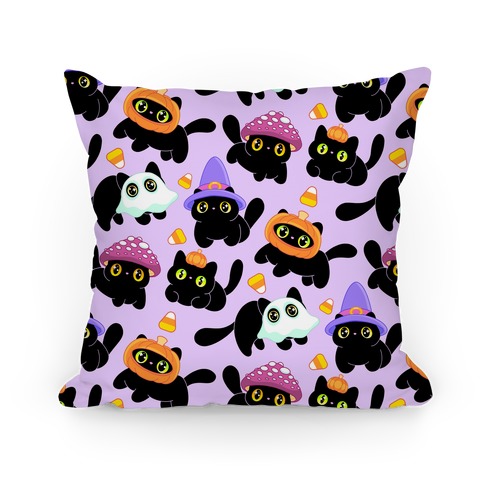 Spooky Black Cats Pattern Pillow