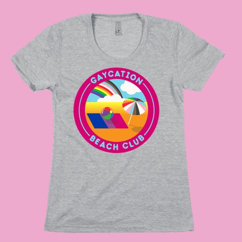 Gaycation Beach Club Patch White Print Womens T-Shirt