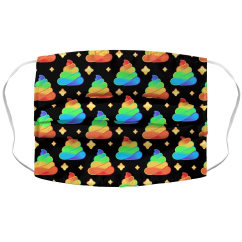 Rainbow Poop Pattern (Black Background) Accordion Face Mask