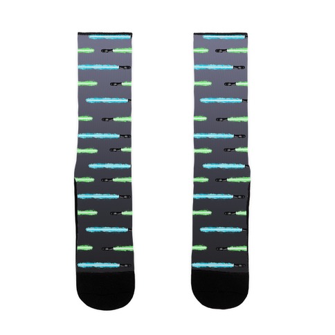 Blue and Green Lightsaber Pattern Sock