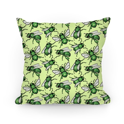 Green Orchid Bee Pattern Pillow