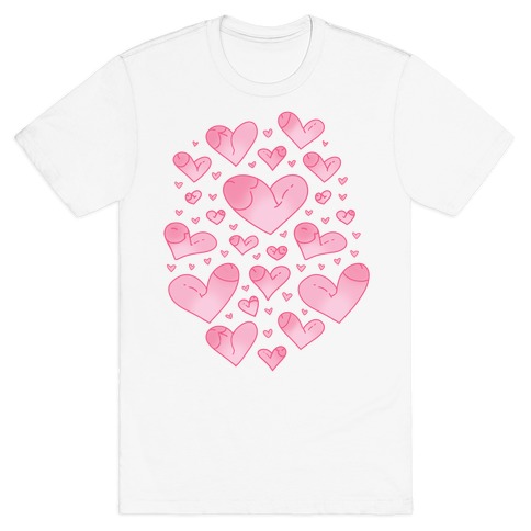 Penis Hearts Pattern T-Shirt
