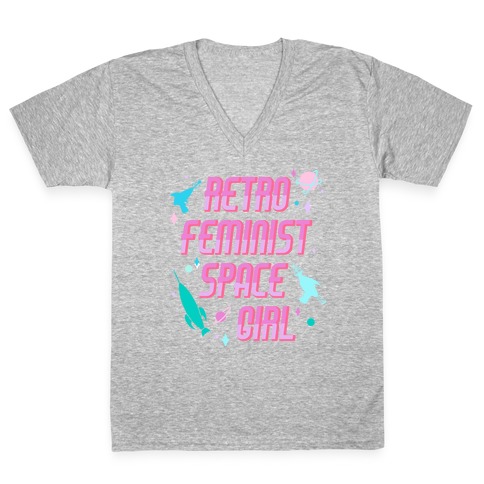 Retro Feminist Space Girl V-Neck Tee Shirt