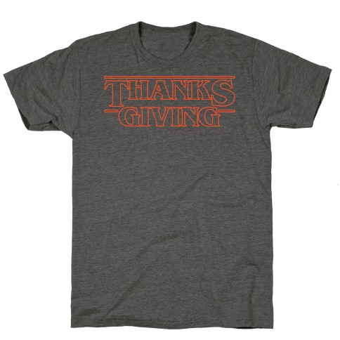 Thanksgiving Stranger Things Parody White Print T-Shirt