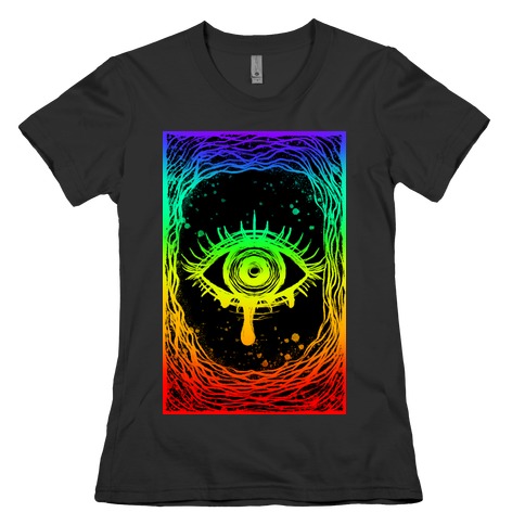 Trippy Eye Rainbow Black Womens T-Shirt