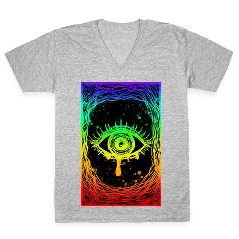 Trippy Eye Rainbow Black V-Neck Tee Shirt