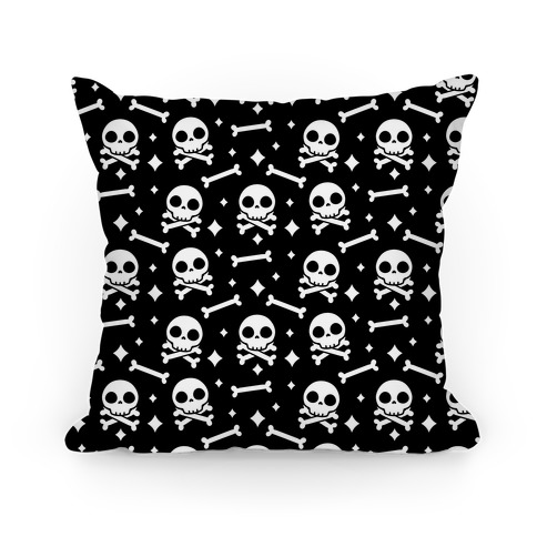 Cute Skull N' Bones Pattern (Black) Pillow