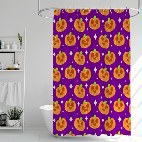 Kawaii Pumpkins Pattern Orange Shower Curtain