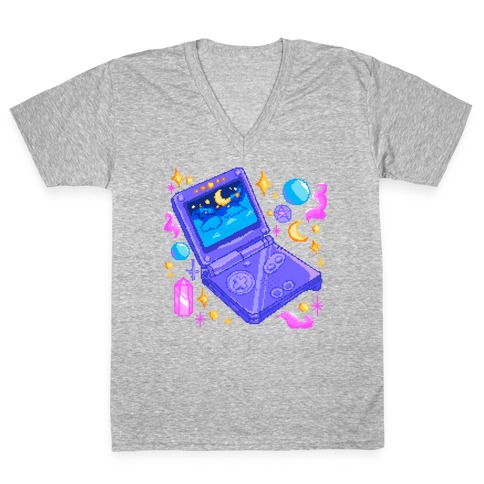 Pixelated Witchy Game Boy V-Neck Tee Shirt
