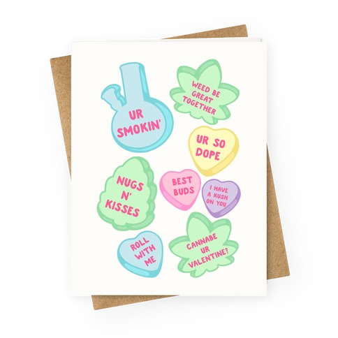 Weed Candy Hearts Pattern Greeting Card