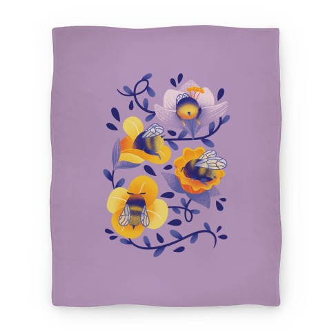 Sleepy Bumble Bee Butts Floral Blanket