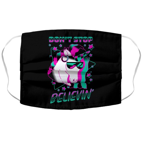 Don't Stop Believin' 80s Synthwave Unicorn Accordion Face Mask