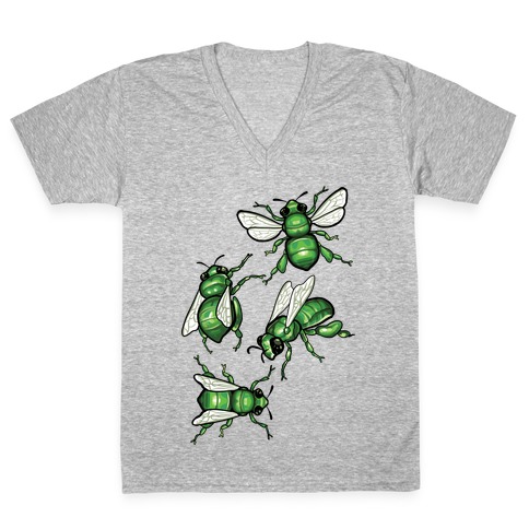 Green Orchid Bee Pattern (No Flowers) V-Neck Tee Shirt