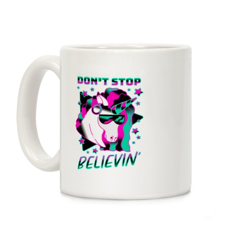 Don't Stop Believin' 80s Synthwave Unicorn Coffee Mug