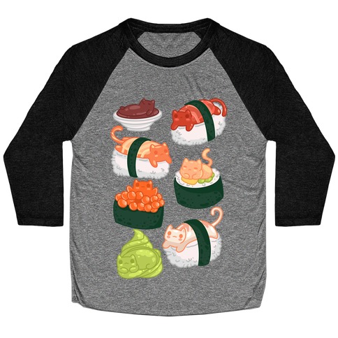Sushi Cats Pattern Baseball Tee