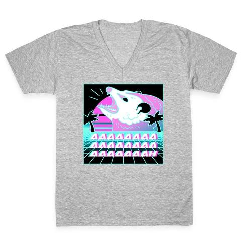 Screaming Retrowave Possum V-Neck Tee Shirt
