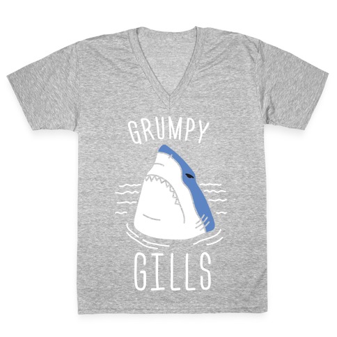 Grumpy Gills Shark (White) V-Neck Tee Shirt