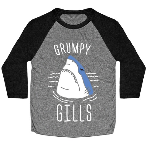 Grumpy Gills Shark (White) Baseball Tee