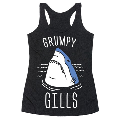 Grumpy Gills Shark (White) Racerback Tank Top