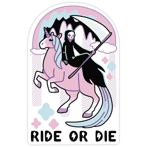 Ride or Die - Grim Reaper and Unicorn Die Cut Sticker | LookHUMAN