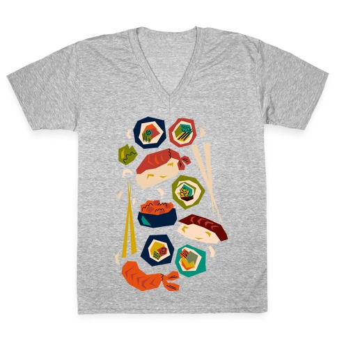 Mid-Century Modern Sushi Pattern V-Neck Tee Shirt